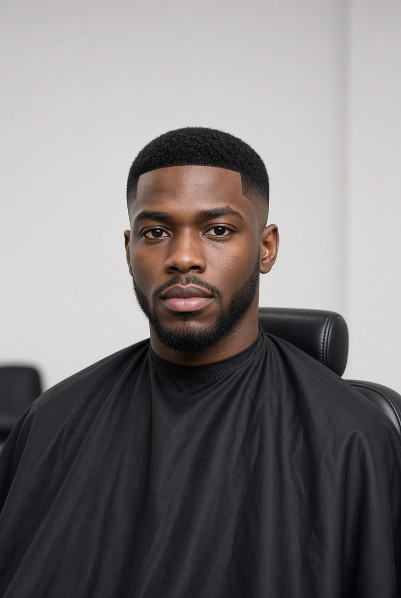 Sharp lineup and fade in the barber chair