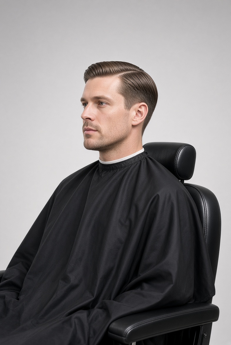 Classic side part haircut in the chair
